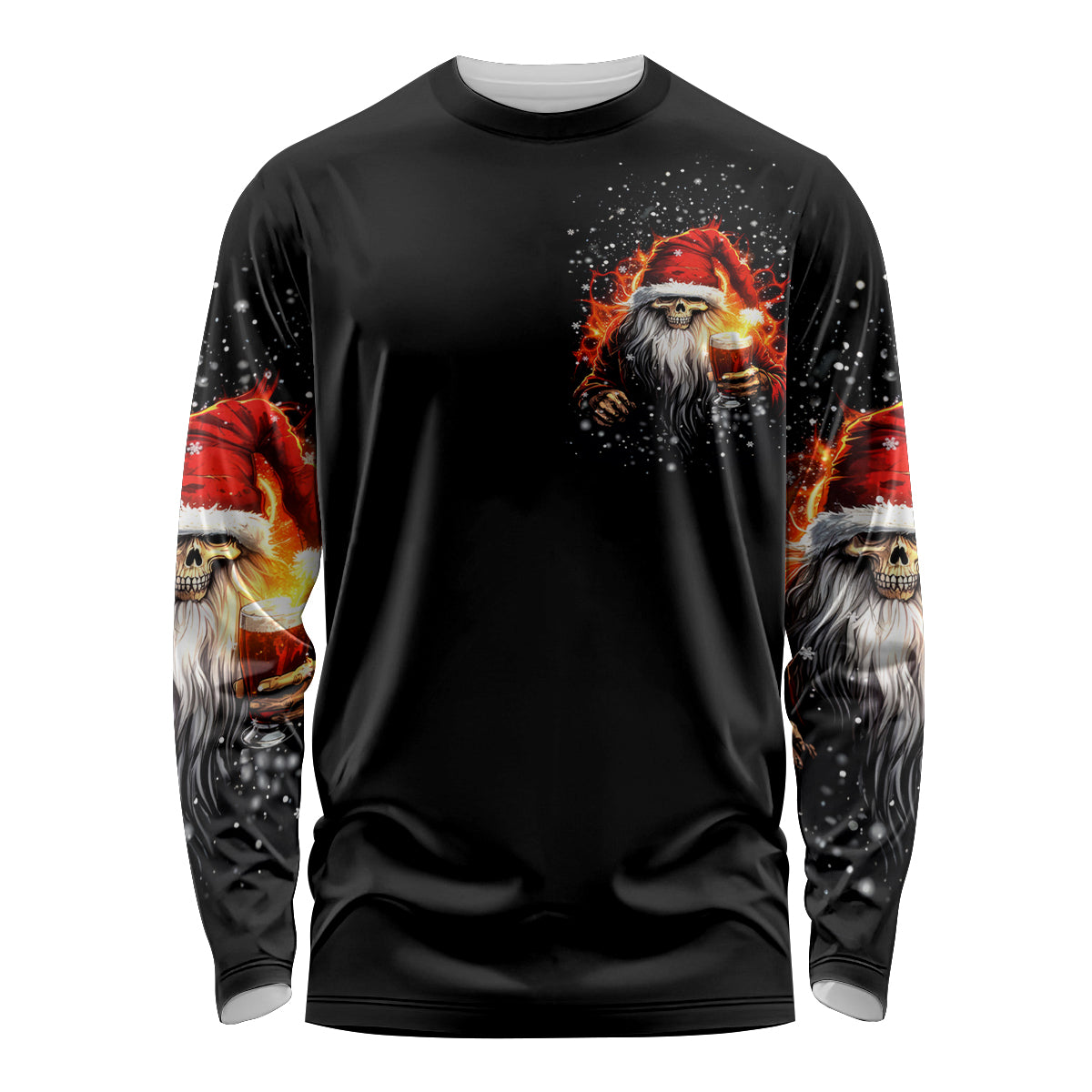 Skeleton Santa Claus Long Sleeve Shirt The Devil Whispered To Me I'm Coming For You I Whisper Back Bring Beer - Wonder Print Shop