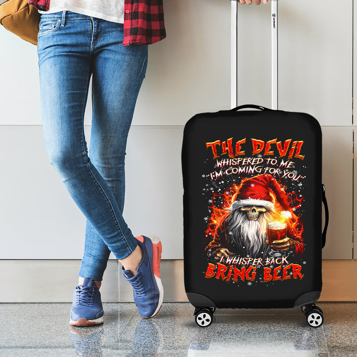Skeleton Santa Claus Luggage Cover The Devil Whispered To Me I'm Coming For You I Whisper Back Bring Beer - Wonder Print Shop