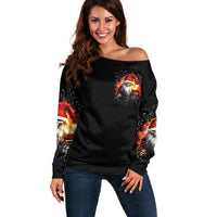 Skeleton Santa Claus Off Shoulder Sweater The Devil Whispered To Me I'm Coming For You I Whisper Back Bring Beer - Wonder Print Shop