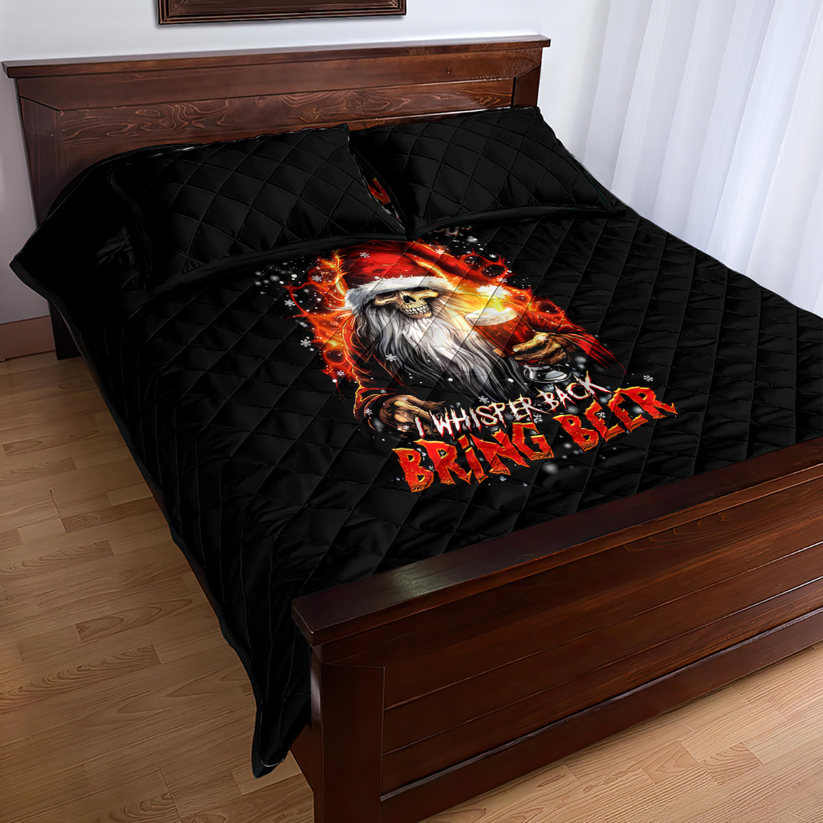 Skeleton Santa Claus Quilt Bed Set The Devil Whispered To Me I'm Coming For You I Whisper Back Bring Beer - Wonder Print Shop