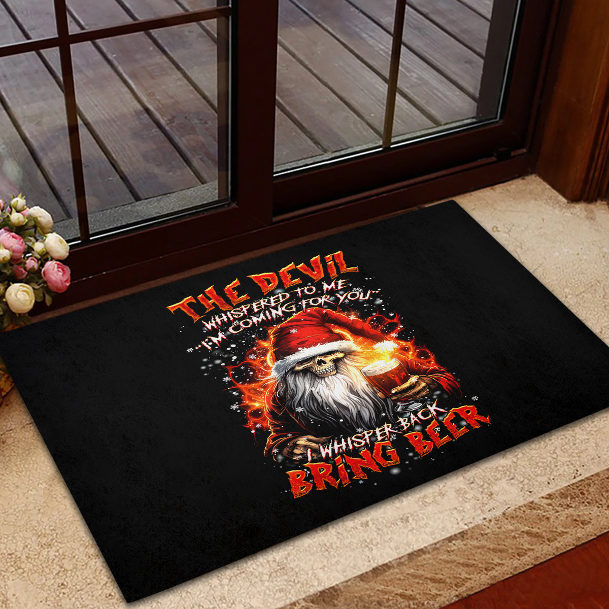 Skeleton Santa Claus Rubber Doormat The Devil Whispered To Me I'm Coming For You I Whisper Back Bring Beer - Wonder Print Shop