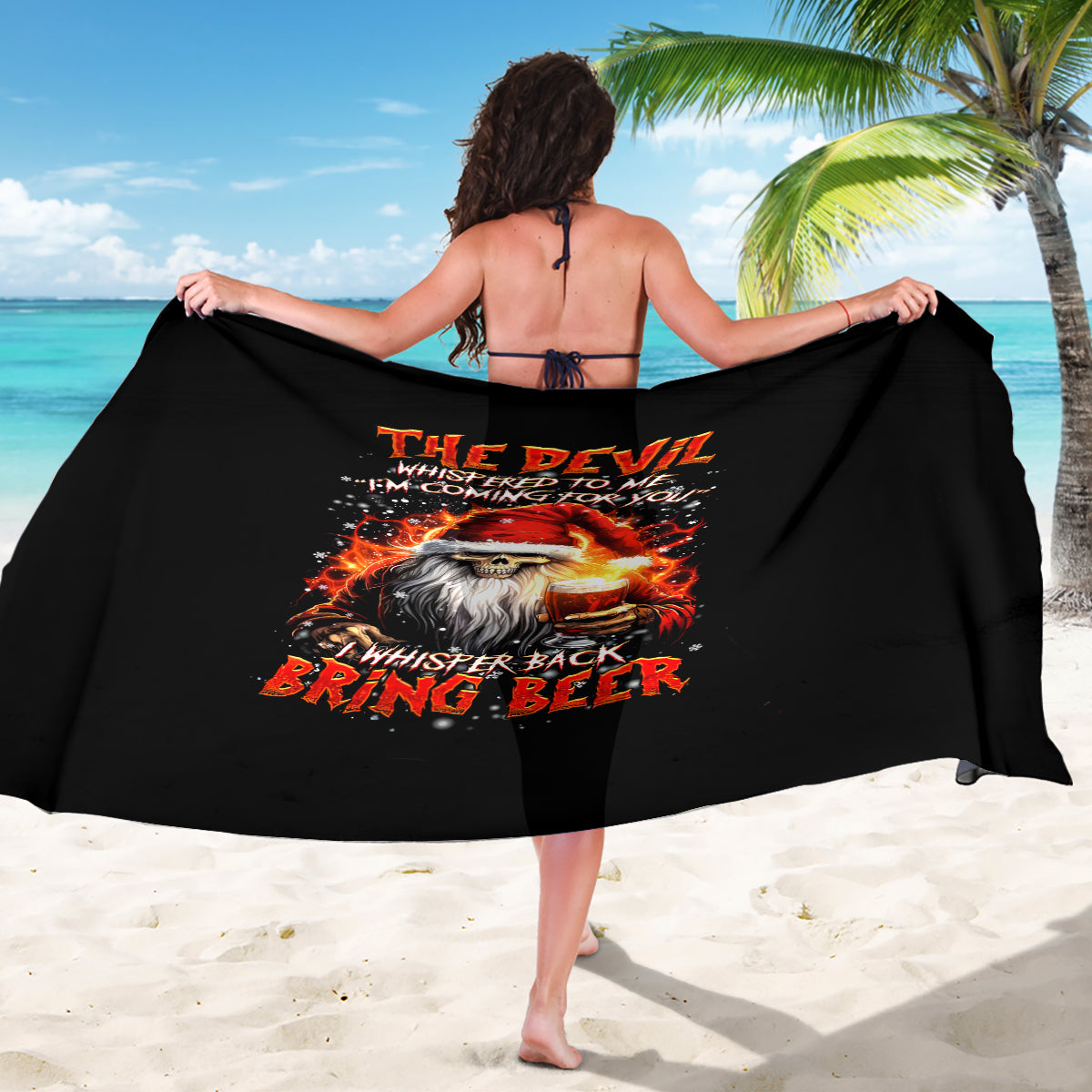 Skeleton Santa Claus Sarong The Devil Whispered To Me I'm Coming For You I Whisper Back Bring Beer - Wonder Print Shop