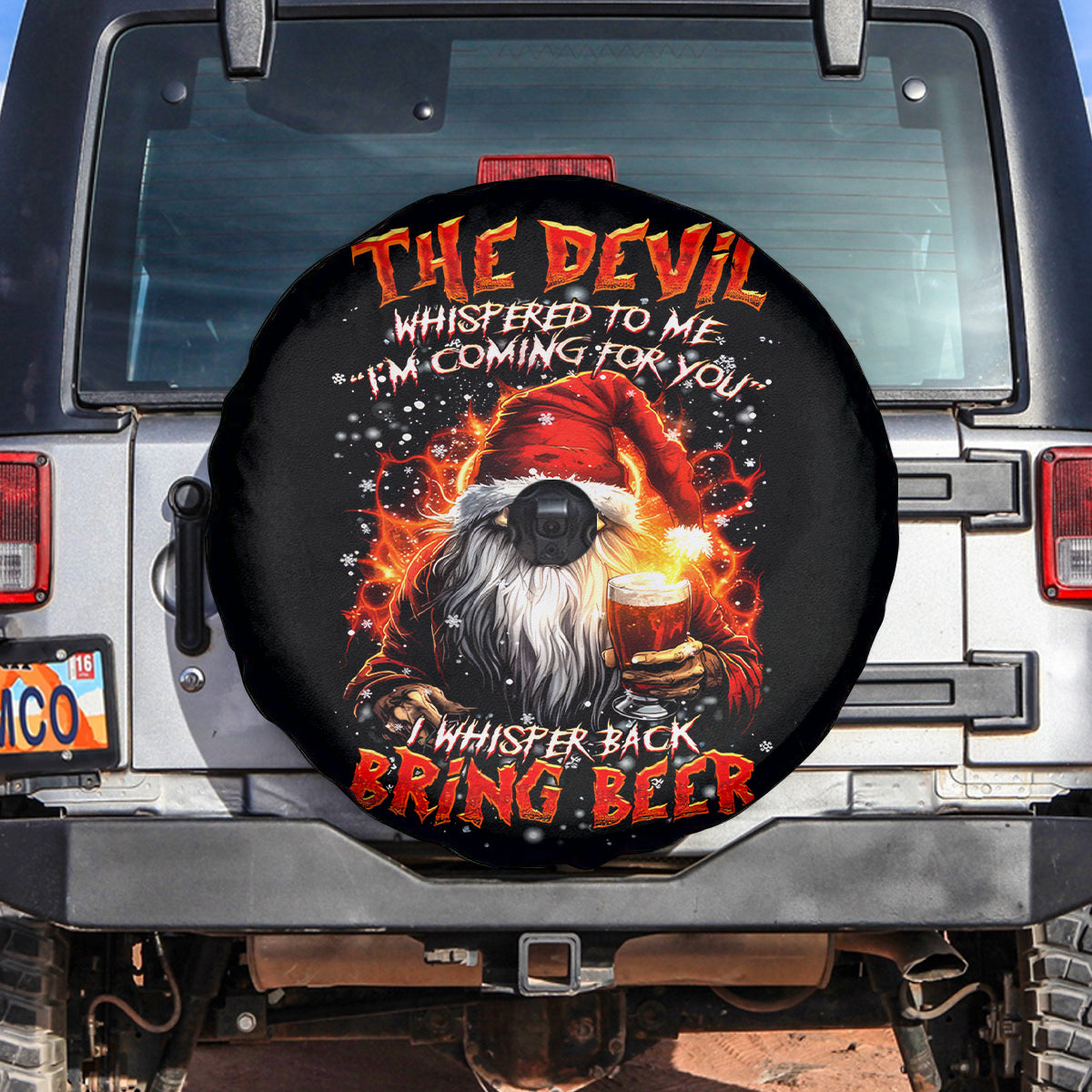 Skeleton Santa Claus Spare Tire Cover The Devil Whispered To Me I'm Coming For You I Whisper Back Bring Beer - Wonder Print Shop