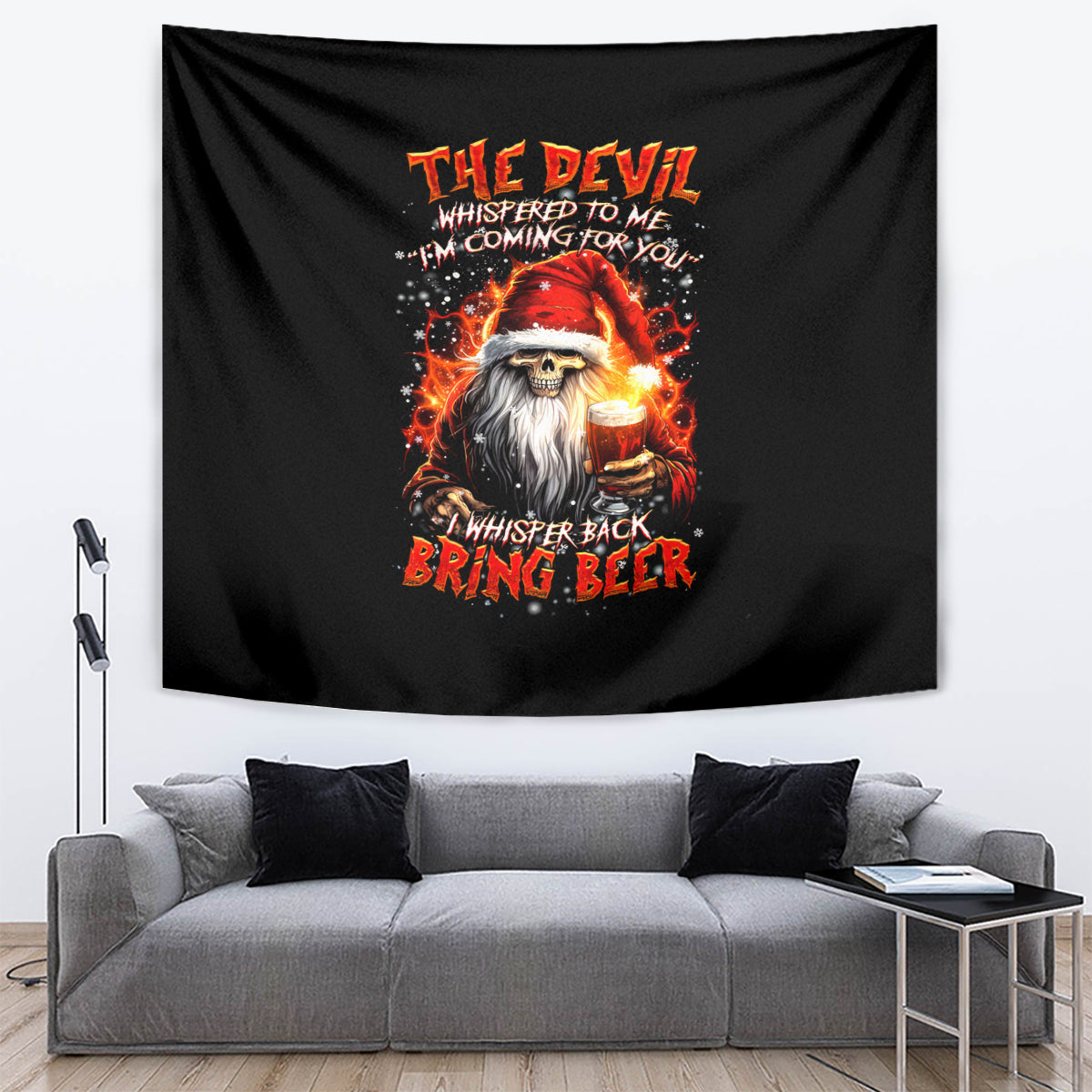 Skeleton Santa Claus Tapestry The Devil Whispered To Me I'm Coming For You I Whisper Back Bring Beer - Wonder Print Shop