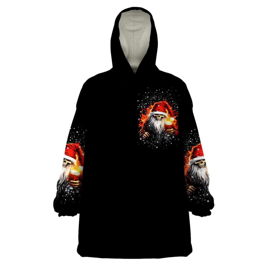 Skeleton Santa Claus Wearable Blanket Hoodie The Devil Whispered To Me I'm Coming For You I Whisper Back Bring Beer - Wonder Print Shop