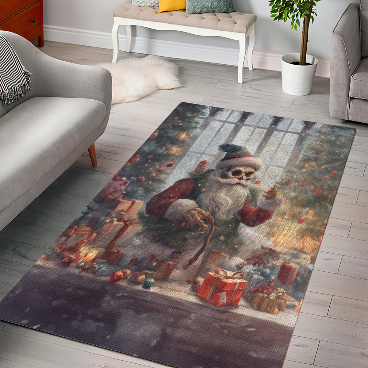 Skeleton Santa Claus Area Rug Repair For Christmas Santa Claus - Wonder Print Shop
