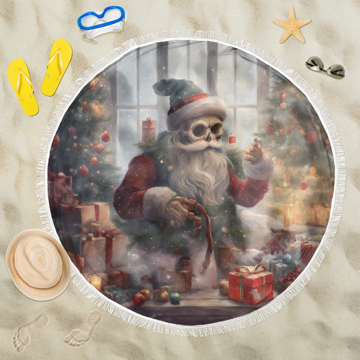 Skeleton Santa Claus Beach Blanket Repair For Christmas Santa Claus - Wonder Print Shop