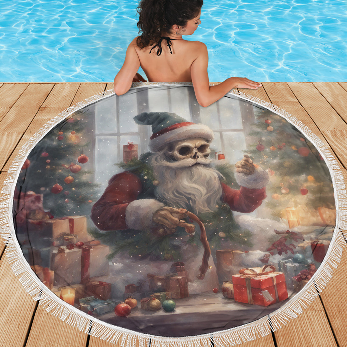 Skeleton Santa Claus Beach Blanket Repair For Christmas Santa Claus - Wonder Print Shop
