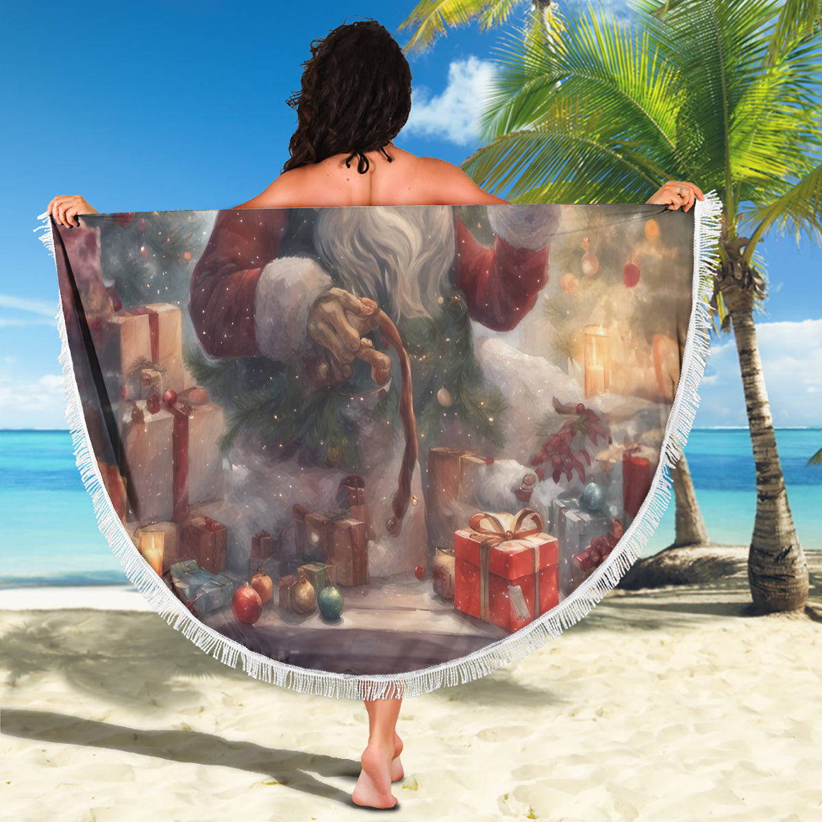 Skeleton Santa Claus Beach Blanket Repair For Christmas Santa Claus - Wonder Print Shop