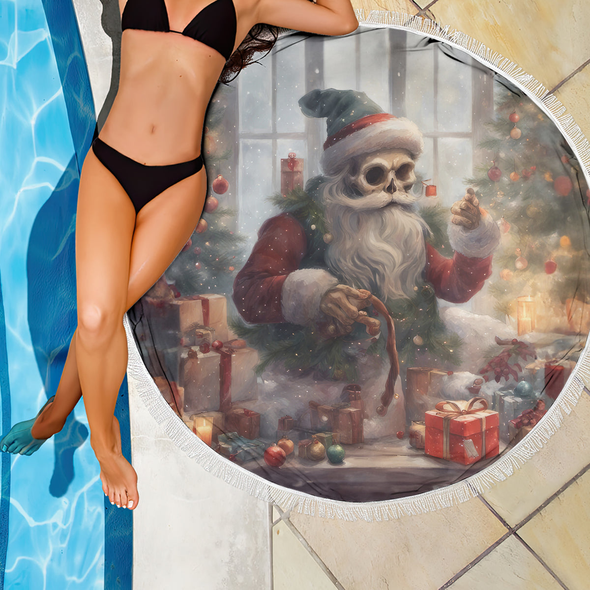 Skeleton Santa Claus Beach Blanket Repair For Christmas Santa Claus - Wonder Print Shop
