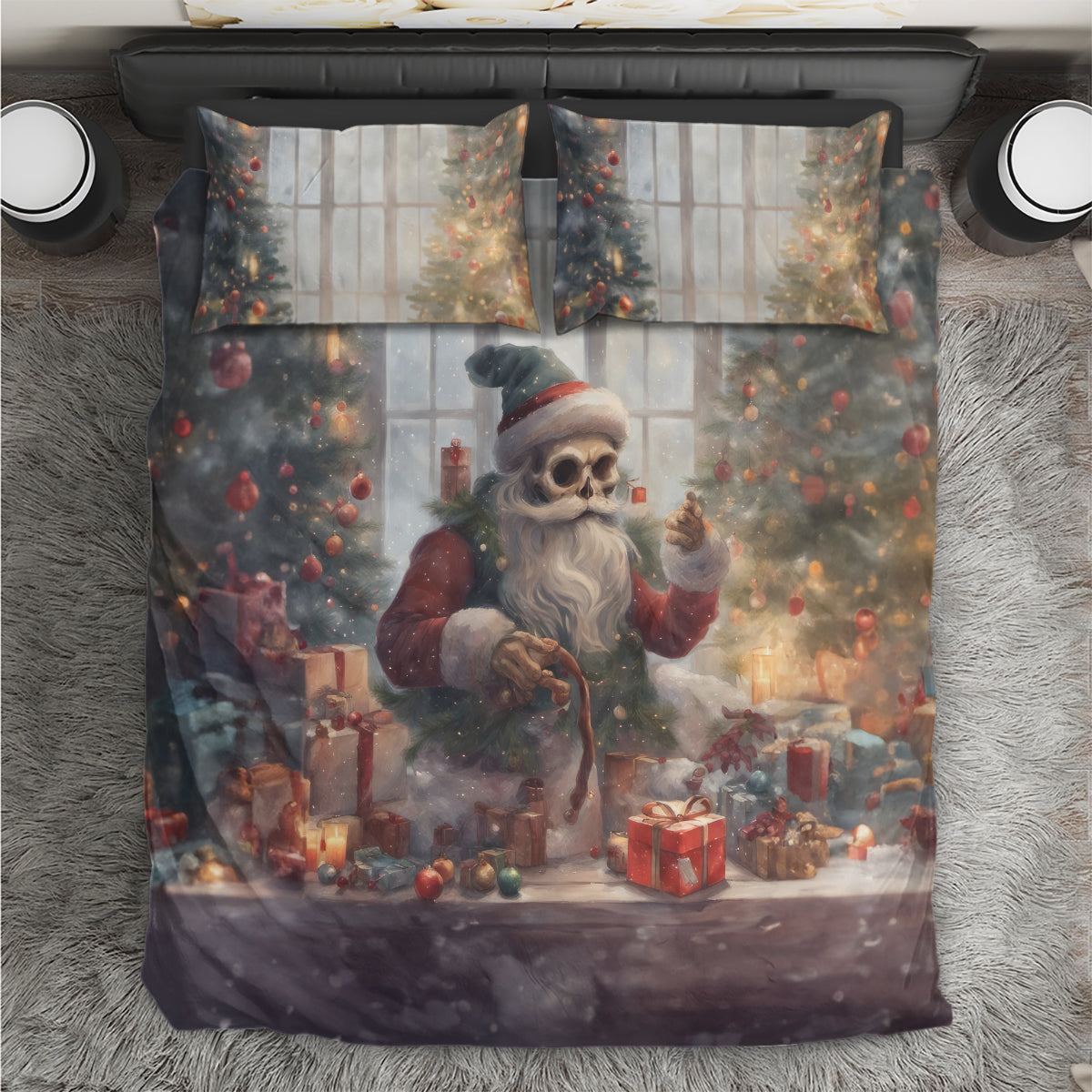 Skeleton Santa Claus Bedding Set Repair For Christmas Santa Claus - Wonder Print Shop