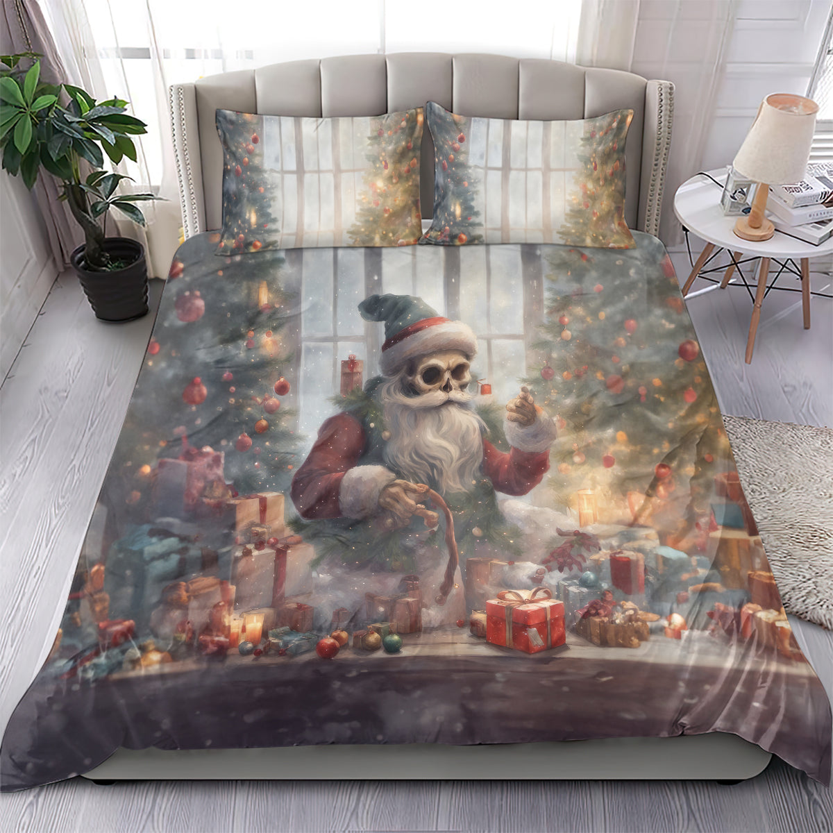 Skeleton Santa Claus Bedding Set Repair For Christmas Santa Claus - Wonder Print Shop
