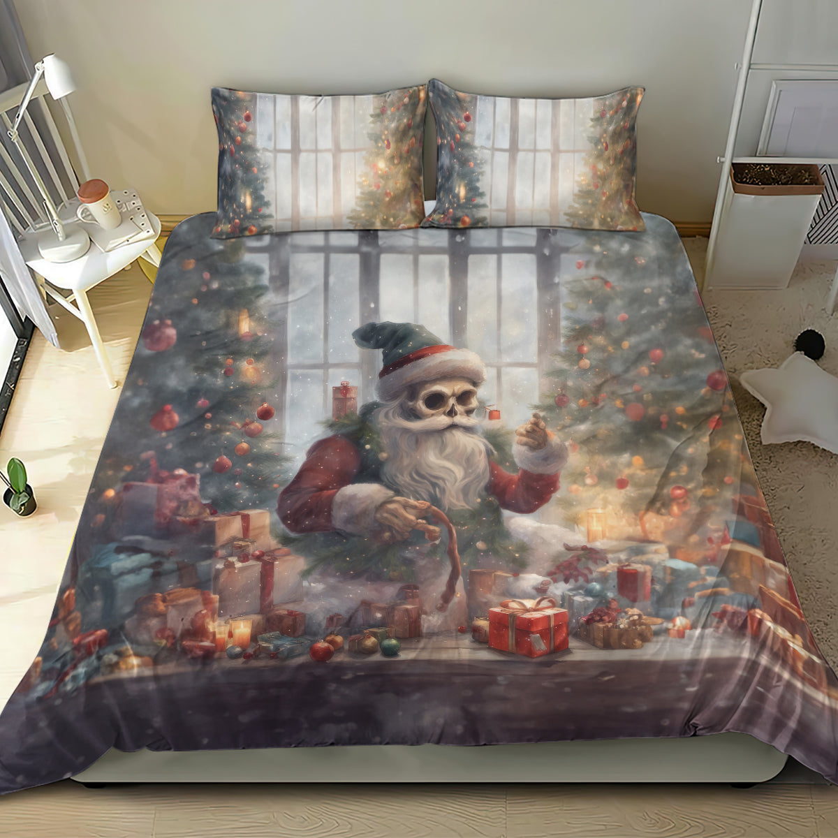 Skeleton Santa Claus Bedding Set Repair For Christmas Santa Claus - Wonder Print Shop