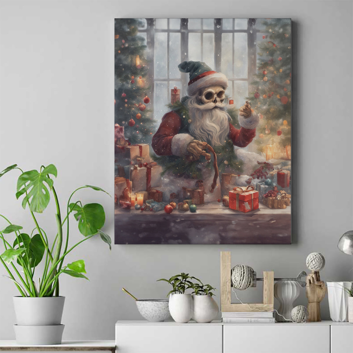 Skeleton Santa Claus Canvas Wall Art Repair For Christmas Santa Claus - Wonder Print Shop