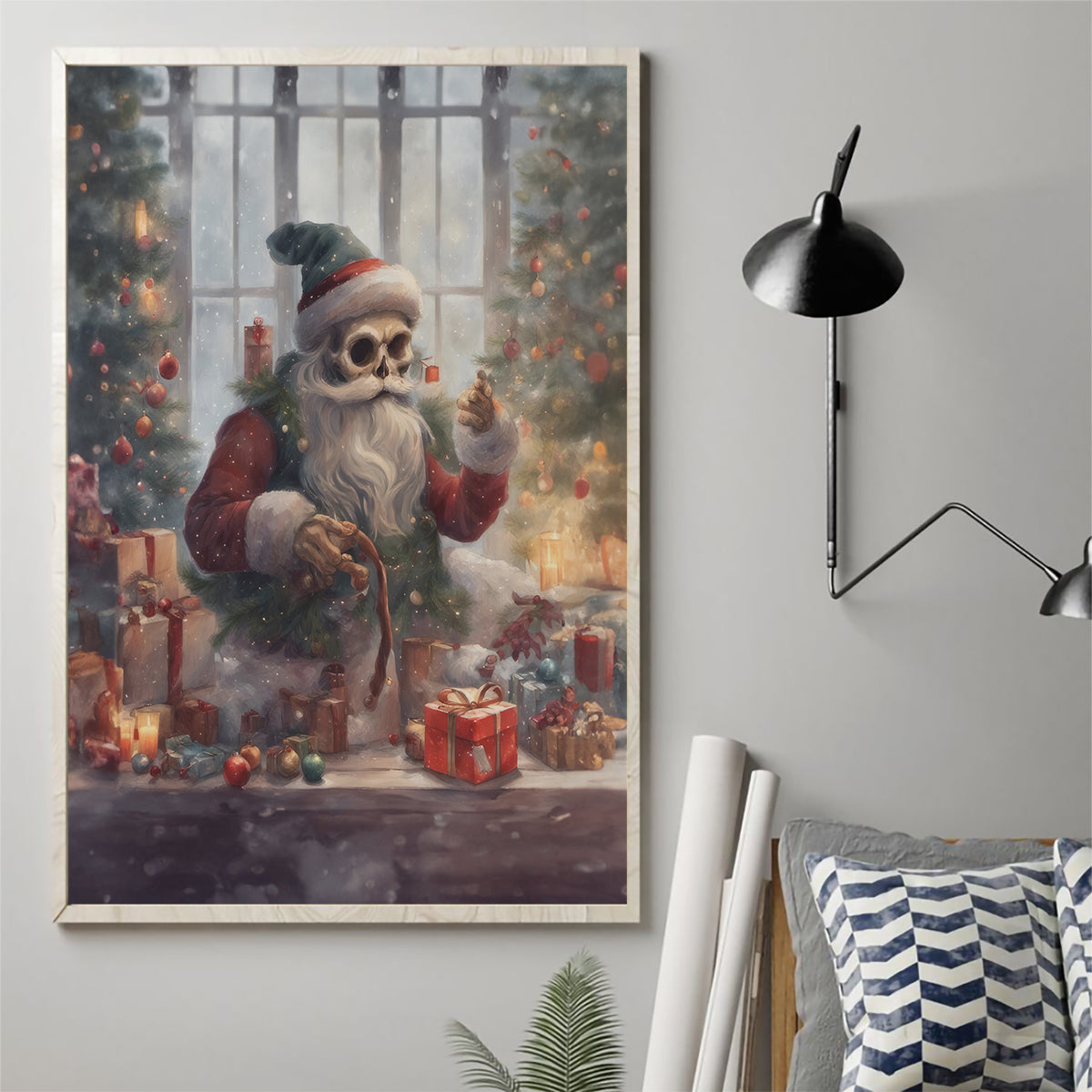 Skeleton Santa Claus Canvas Wall Art Repair For Christmas Santa Claus - Wonder Print Shop