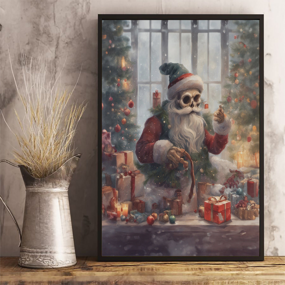 Skeleton Santa Claus Canvas Wall Art Repair For Christmas Santa Claus - Wonder Print Shop