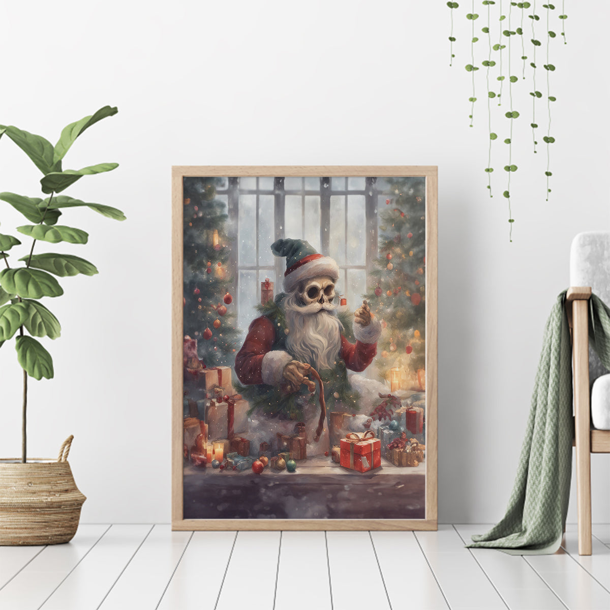 Skeleton Santa Claus Canvas Wall Art Repair For Christmas Santa Claus - Wonder Print Shop
