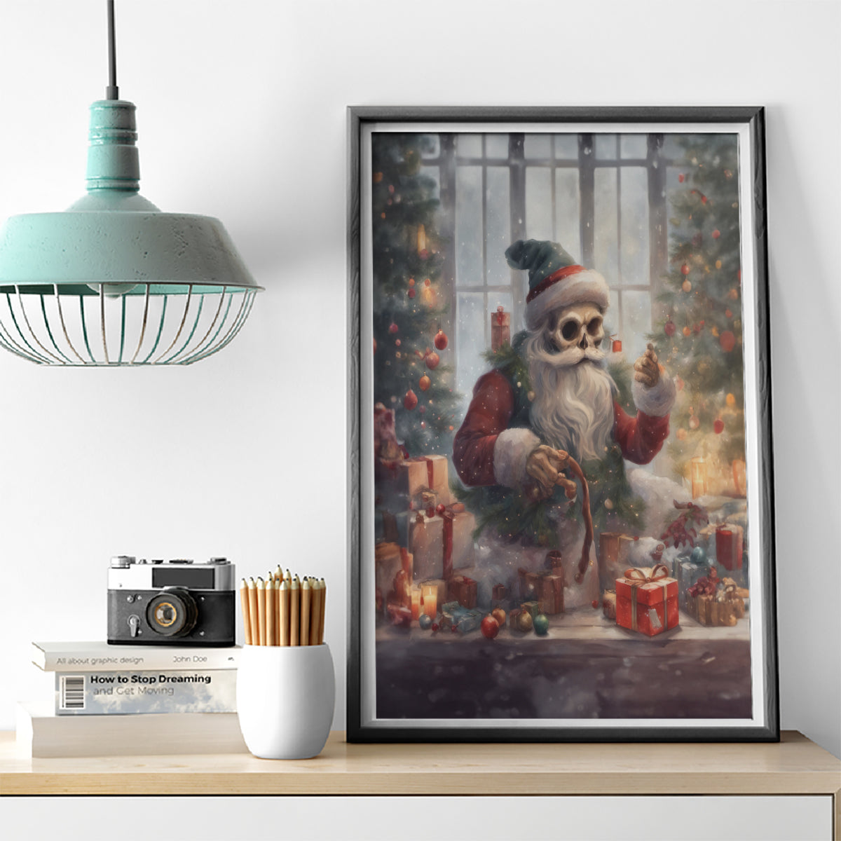 Skeleton Santa Claus Canvas Wall Art Repair For Christmas Santa Claus - Wonder Print Shop
