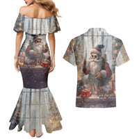 Skeleton Santa Claus Couples Matching Mermaid Dress and Hawaiian Shirt Repair For Christmas Santa Claus - Wonder Print Shop