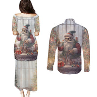 Skeleton Santa Claus Couples Matching Puletasi Dress and Long Sleeve Button Shirt Repair For Christmas Santa Claus - Wonder Print Shop