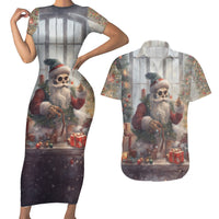 Skeleton Santa Claus Couples Matching Short Sleeve Bodycon Dress and Hawaiian Shirt Repair For Christmas Santa Claus - Wonder Print Shop