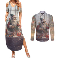 Skeleton Santa Claus Couples Matching Summer Maxi Dress and Long Sleeve Button Shirt Repair For Christmas Santa Claus - Wonder Print Shop