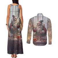Skeleton Santa Claus Couples Matching Tank Maxi Dress and Long Sleeve Button Shirt Repair For Christmas Santa Claus - Wonder Print Shop