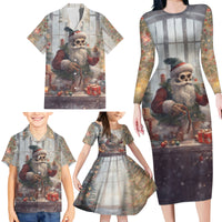 Skeleton Santa Claus Family Matching Long Sleeve Bodycon Dress and Hawaiian Shirt Repair For Christmas Santa Claus - Wonder Print Shop