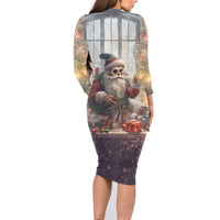 Skeleton Santa Claus Family Matching Long Sleeve Bodycon Dress and Hawaiian Shirt Repair For Christmas Santa Claus - Wonder Print Shop