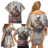 Skeleton Santa Claus Family Matching Off Shoulder Short Dress and Hawaiian Shirt Repair For Christmas Santa Claus - Wonder Print Shop