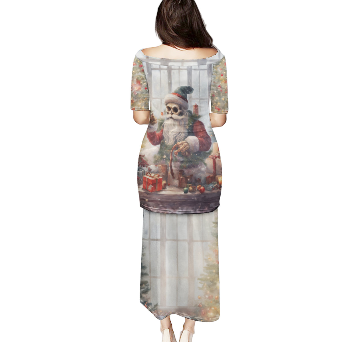 Skeleton Santa Claus Family Matching Puletasi Dress and Hawaiian Shirt Repair For Christmas Santa Claus - Wonder Print Shop