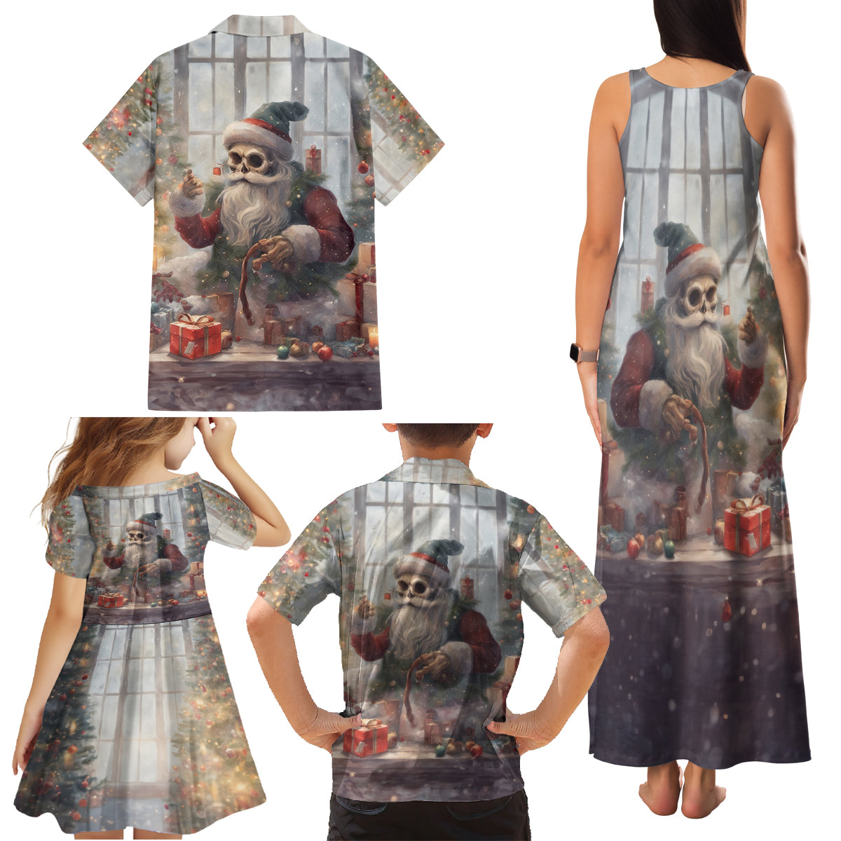 Skeleton Santa Claus Family Matching Tank Maxi Dress and Hawaiian Shirt Repair For Christmas Santa Claus - Wonder Print Shop