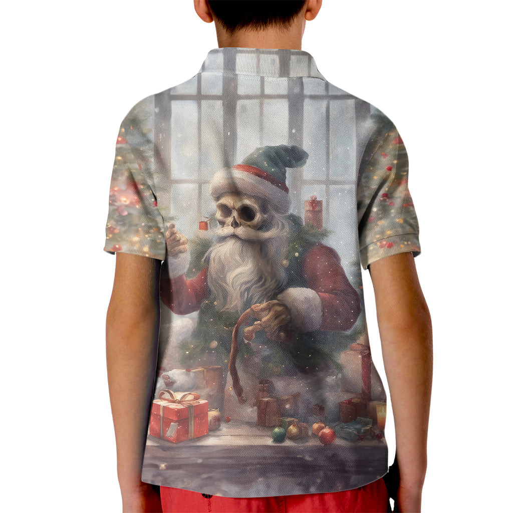 Skeleton Santa Claus Kid Polo Shirt Repair For Christmas Santa Claus - Wonder Print Shop