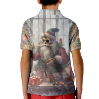 Skeleton Santa Claus Kid Polo Shirt Repair For Christmas Santa Claus - Wonder Print Shop
