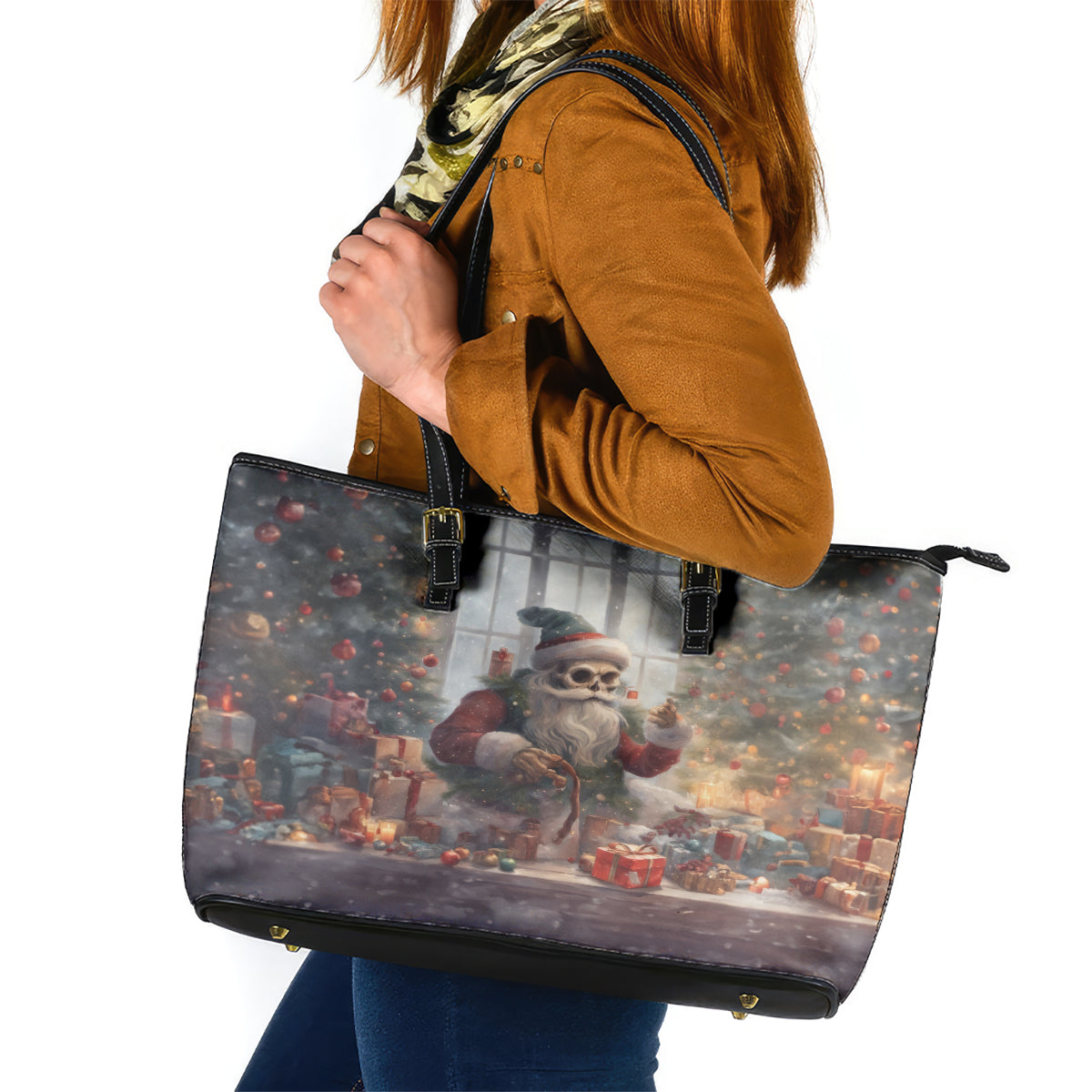 Skeleton Santa Claus Leather Tote Bag Repair For Christmas Santa Claus - Wonder Print Shop