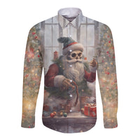 Skeleton Santa Claus Long Sleeve Button Shirt Repair For Christmas Santa Claus - Wonder Print Shop