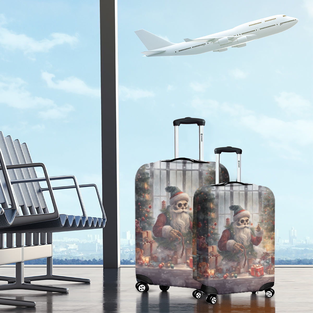 Skeleton Santa Claus Luggage Cover Repair For Christmas Santa Claus - Wonder Print Shop