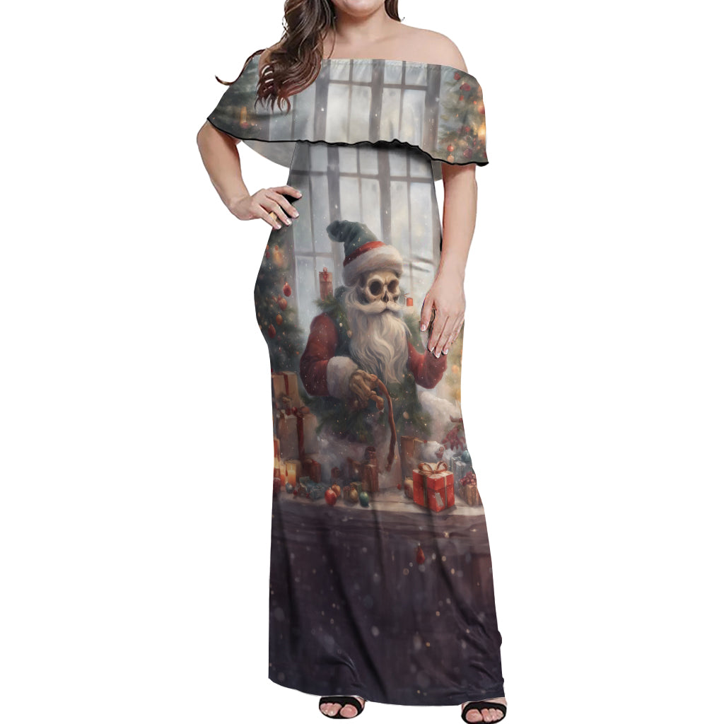 Skeleton Santa Claus Off Shoulder Maxi Dress Repair For Christmas Santa Claus - Wonder Print Shop