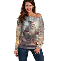 Skeleton Santa Claus Off Shoulder Sweater Repair For Christmas Santa Claus - Wonder Print Shop