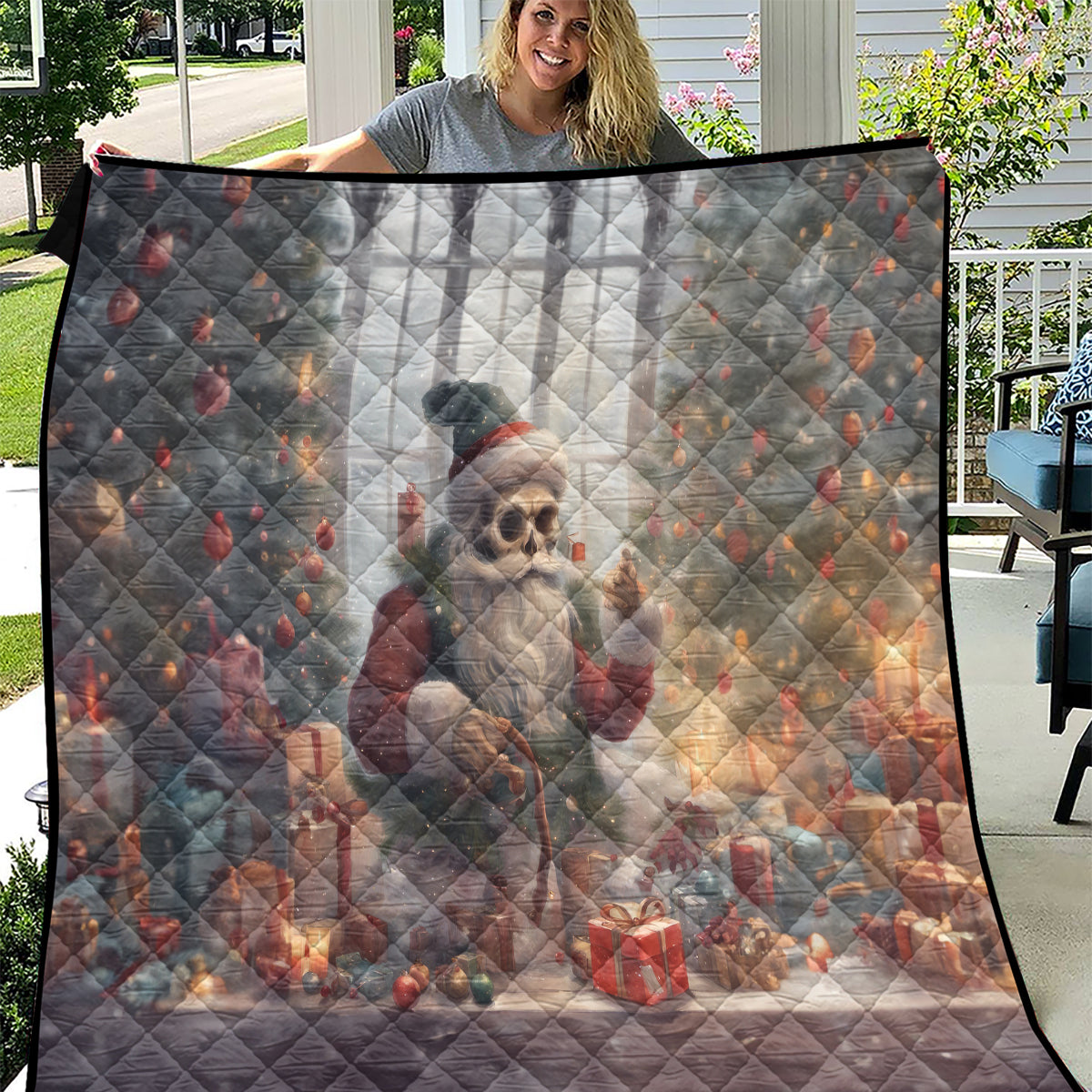 Skeleton Santa Claus Quilt Repair For Christmas Santa Claus - Wonder Print Shop
