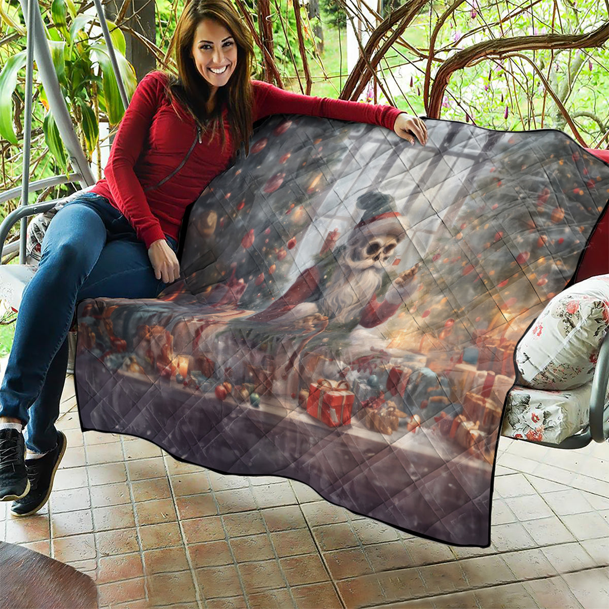 Skeleton Santa Claus Quilt Repair For Christmas Santa Claus - Wonder Print Shop