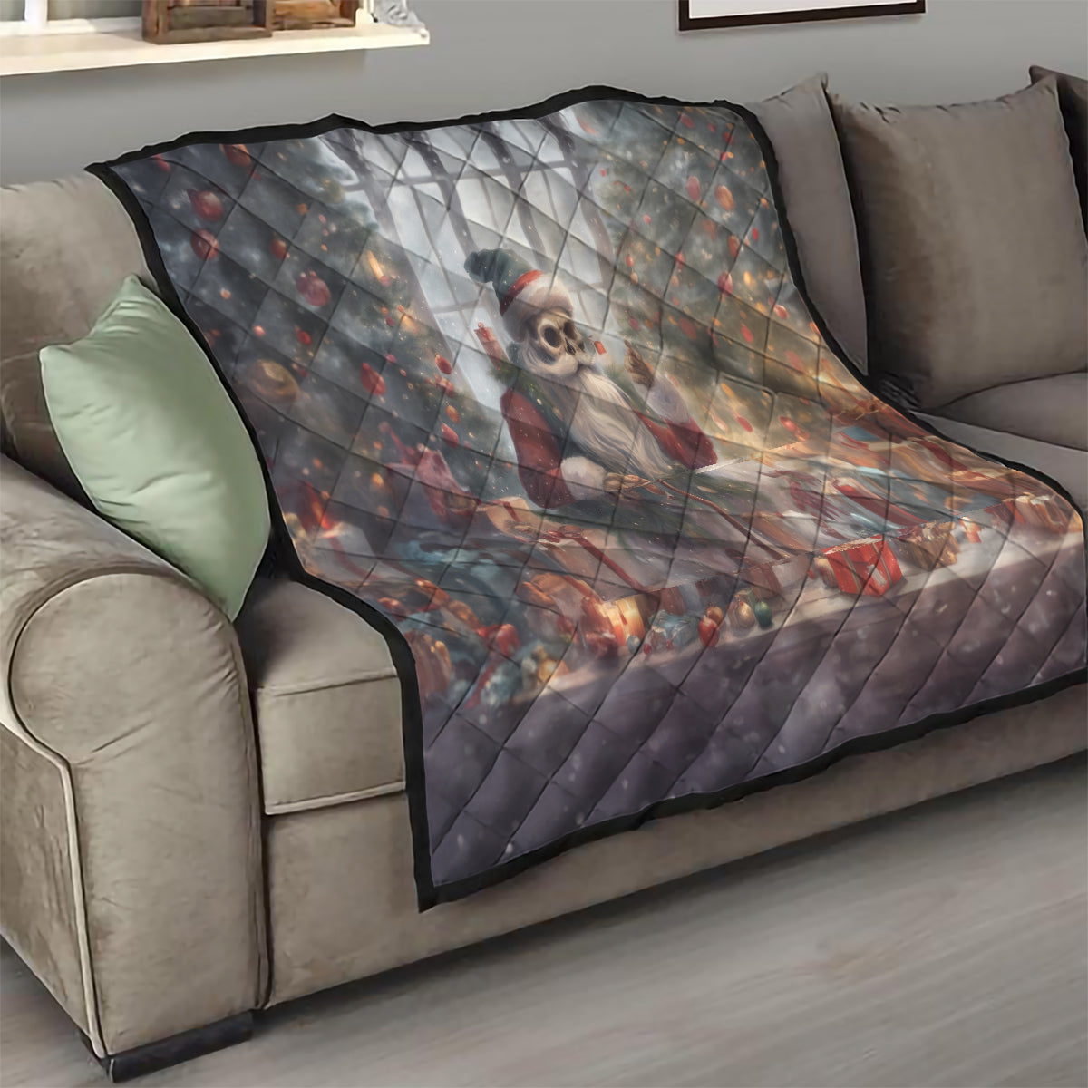 Skeleton Santa Claus Quilt Repair For Christmas Santa Claus - Wonder Print Shop