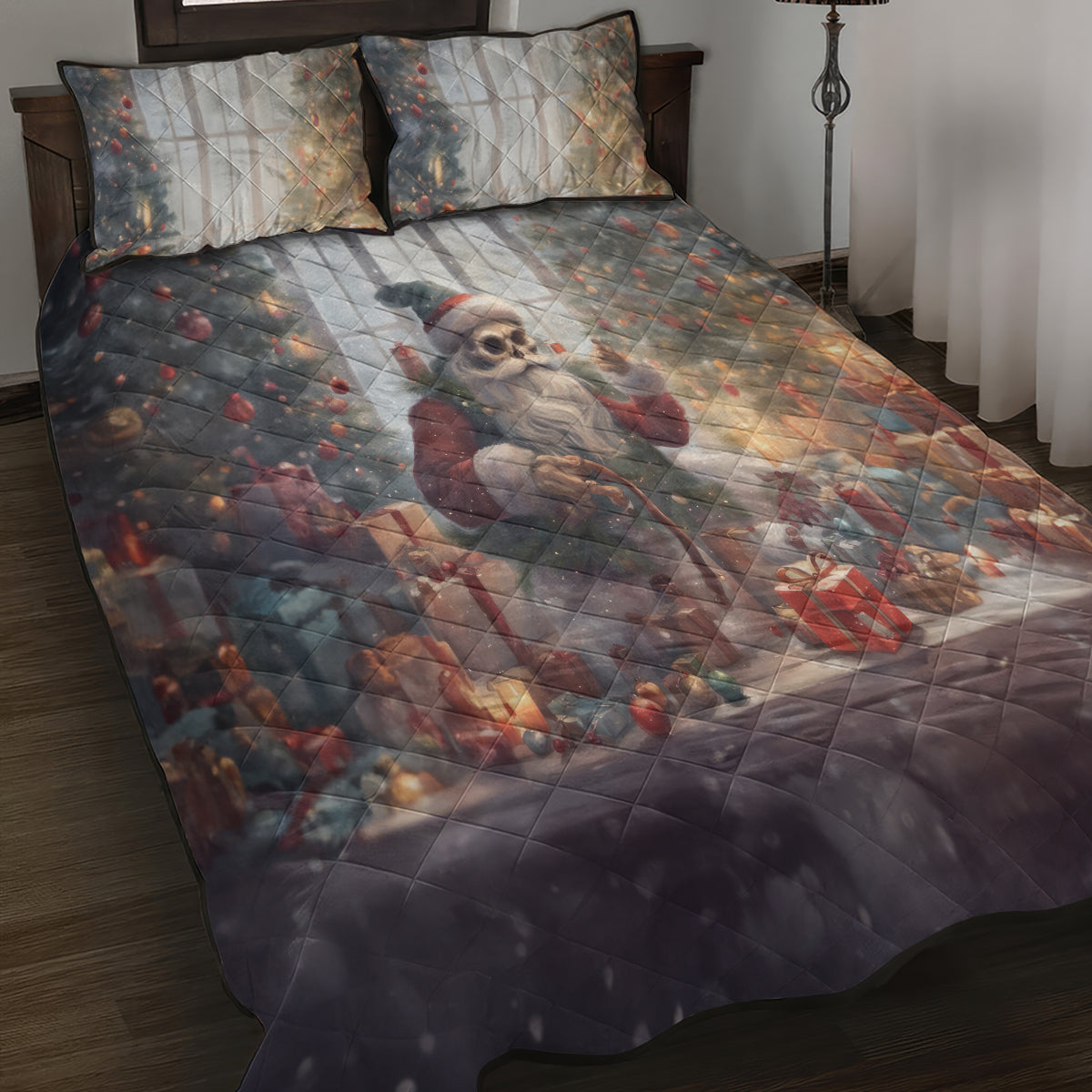 Skeleton Santa Claus Quilt Bed Set Repair For Christmas Santa Claus - Wonder Print Shop