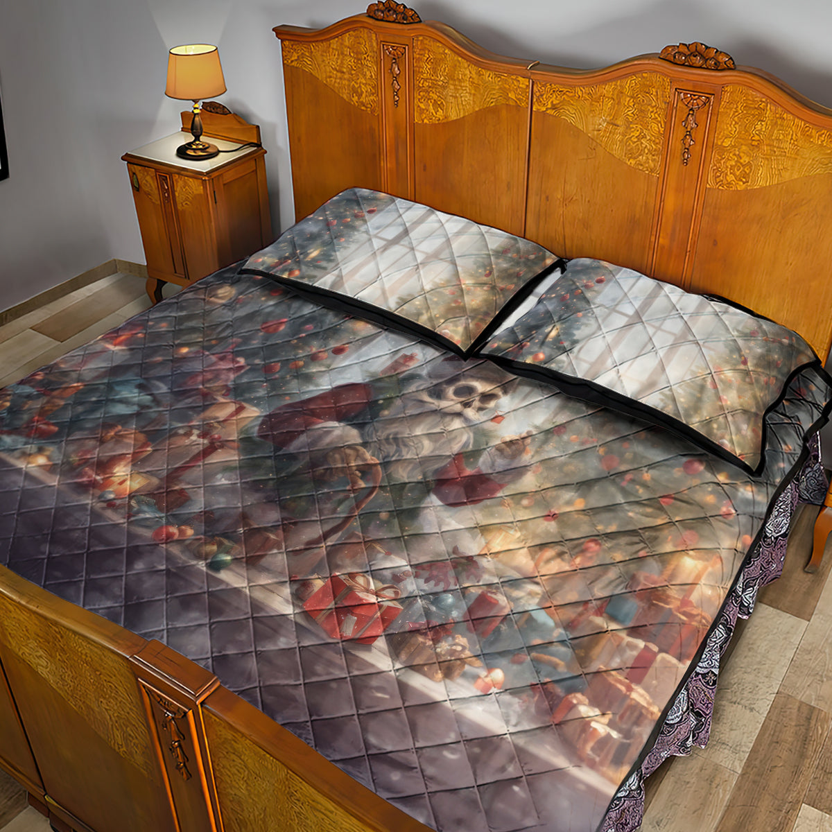 Skeleton Santa Claus Quilt Bed Set Repair For Christmas Santa Claus - Wonder Print Shop