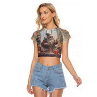 Skeleton Santa Claus Raglan Cropped T Shirt Repair For Christmas Santa Claus - Wonder Print Shop