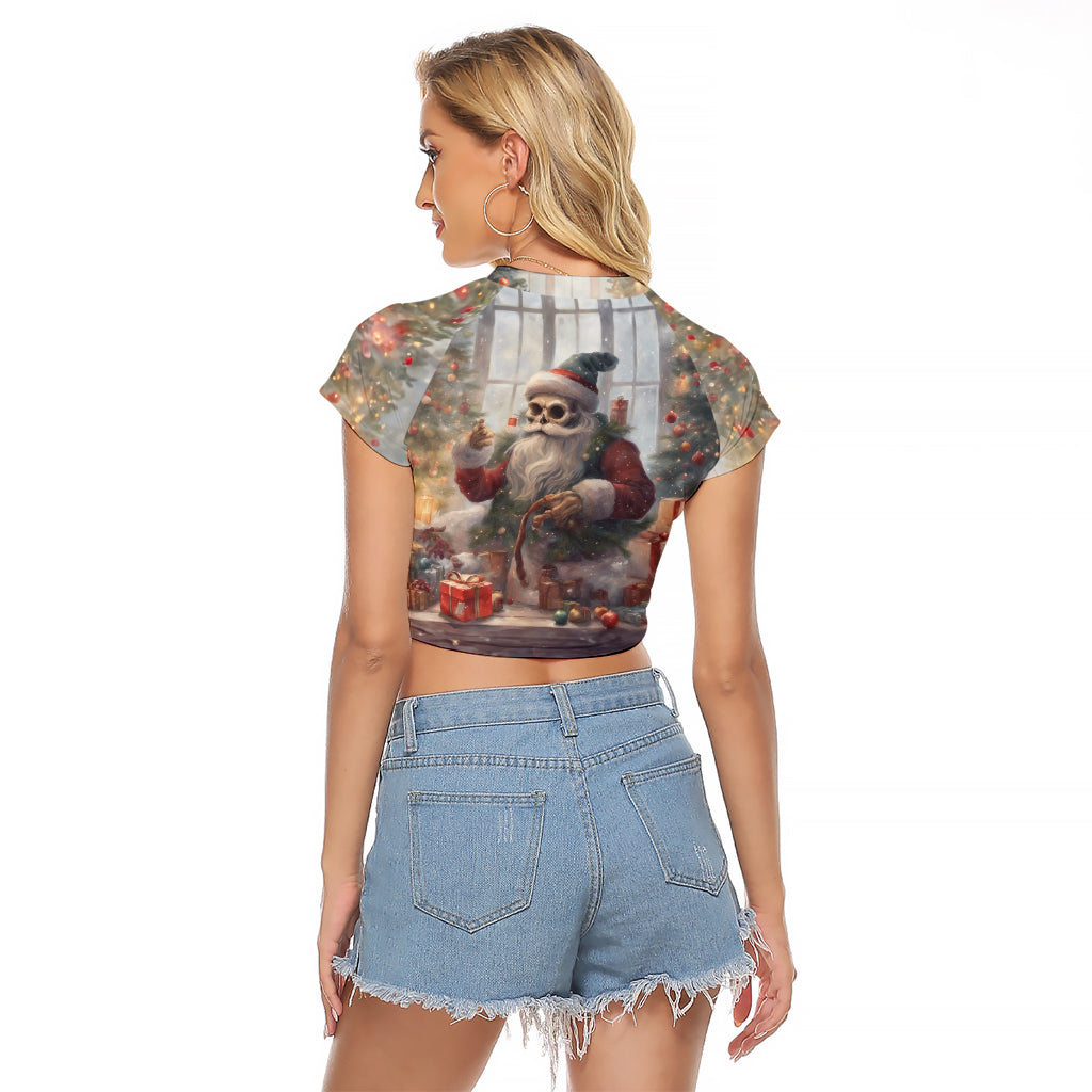 Skeleton Santa Claus Raglan Cropped T Shirt Repair For Christmas Santa Claus - Wonder Print Shop