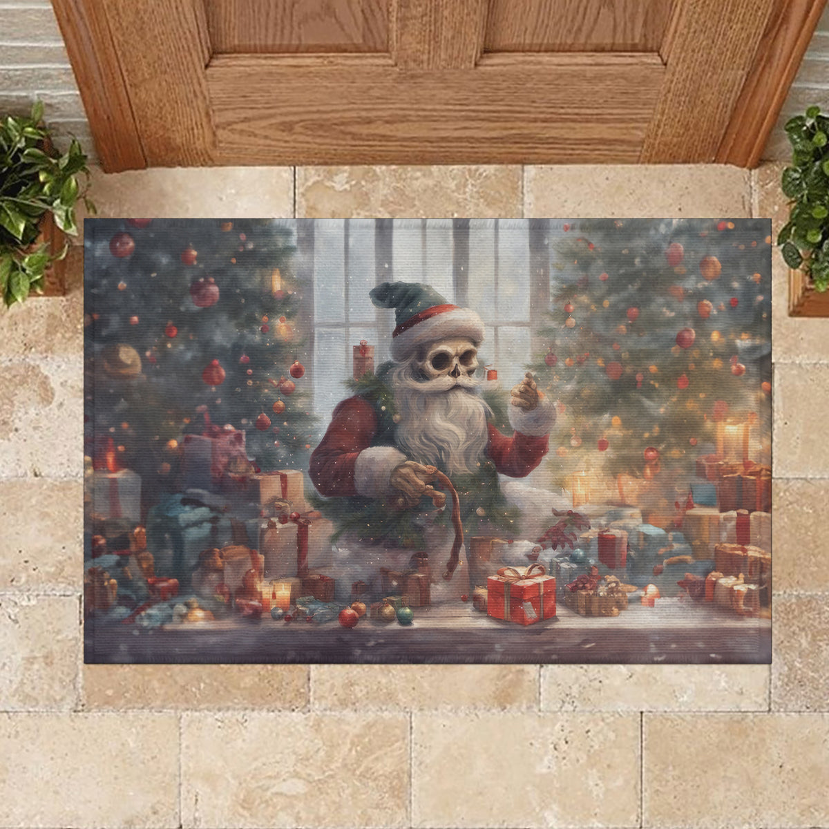 Skeleton Santa Claus Rubber Doormat Repair For Christmas Santa Claus - Wonder Print Shop