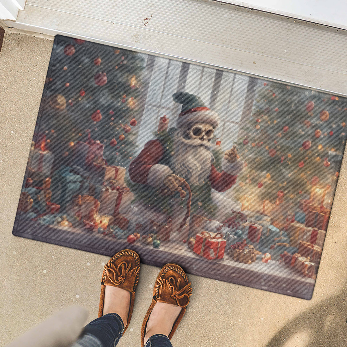 Skeleton Santa Claus Rubber Doormat Repair For Christmas Santa Claus - Wonder Print Shop