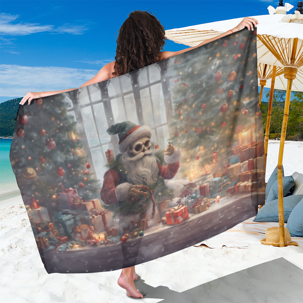 Skeleton Santa Claus Sarong Repair For Christmas Santa Claus - Wonder Print Shop