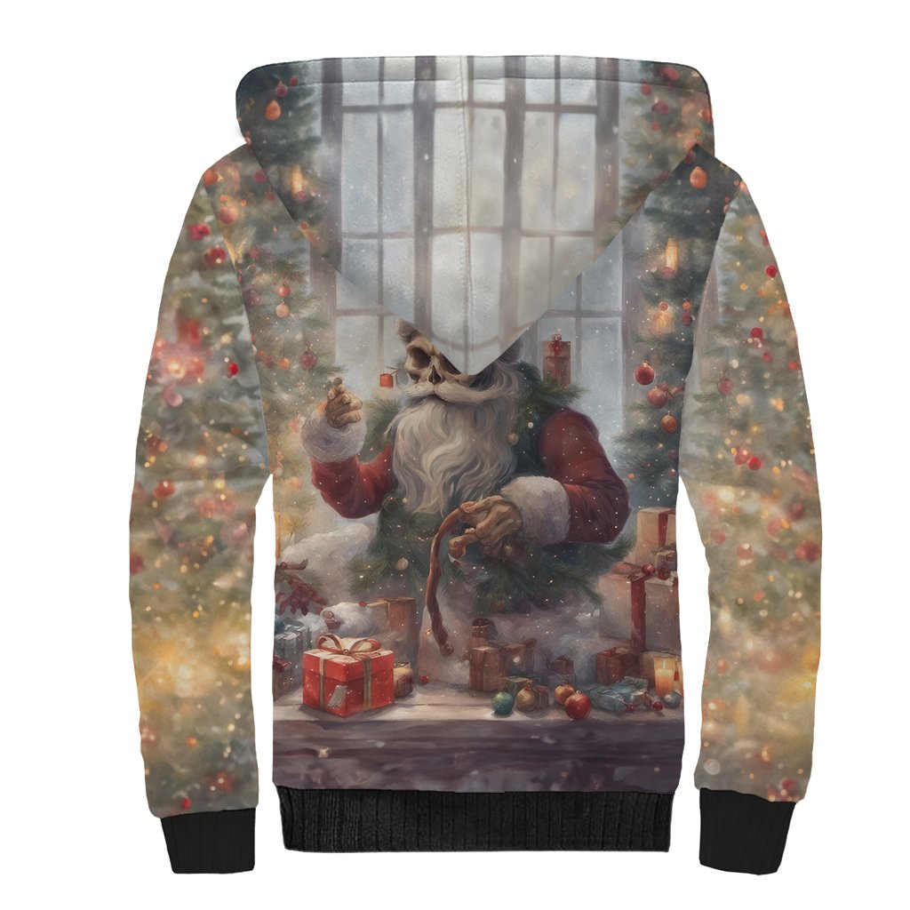Skeleton Santa Claus Sherpa Hoodie Repair For Christmas Santa Claus - Wonder Print Shop